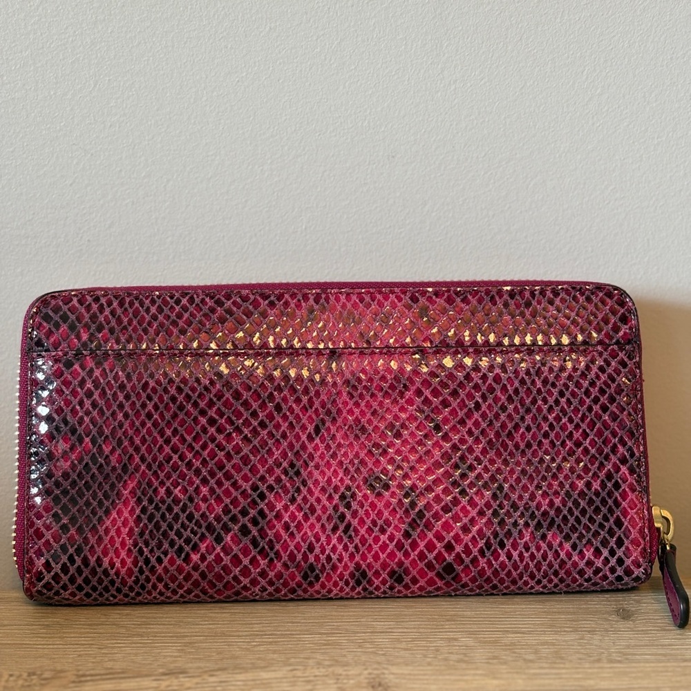 Coach Python Leather Zip Around Wallet -  Raspberry - Picture 3 of 7